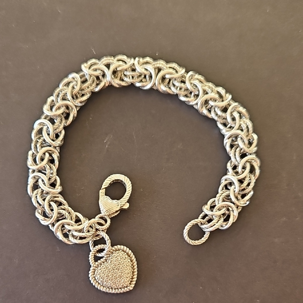 Judith Ripka Sterling Silver Byzantine Bracelet With Heart Charm